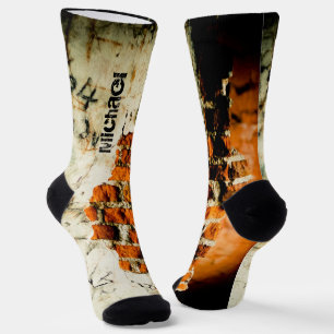 White oranje Cool old brick wall grafiti Jouw naam Sokken