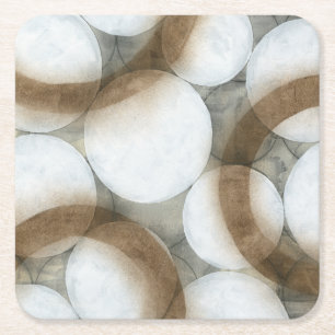 White Orbs & Brown Circles Vierkante Kartonnen Onderzetter