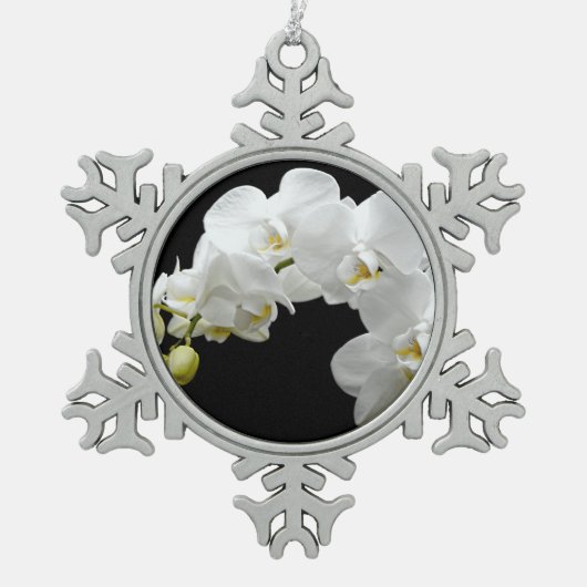 White Orchid Blossom Tin Sneeuwvlok Ornament (Voorkant)