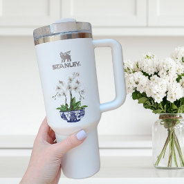 White Orchid Chinoiserie met naam Vinyl Sticker