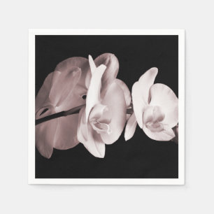 White Orchid Flower Black Achtergrond Abstract Servetten