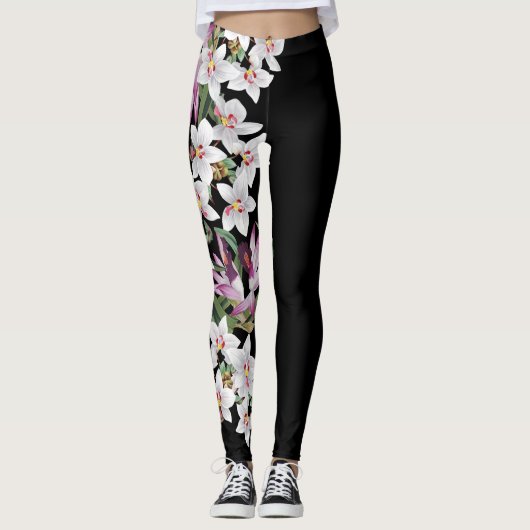 White Orchid Flowers All-over-Print Leggings (Voorkant)