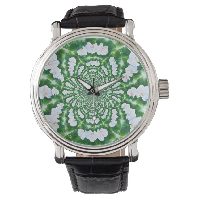 White Orchid Mandala Horloge (Voorkant)