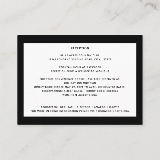 White Orchid on Black Enclosure Card Informatiekaartje (Achterkant)