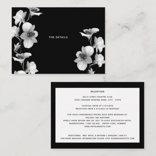White Orchid on Black Enclosure Card Informatiekaartje (Voorkant / Achterkant)