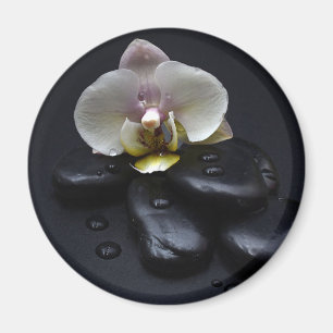 White Orchid on Black Stones Magneet