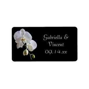 White Orchid op Black Wedding Favor Label