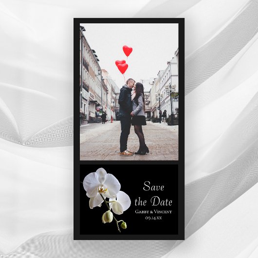White Orchid op Black Wedding Save the Date