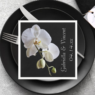 White Orchid op Black Wedding Servetten