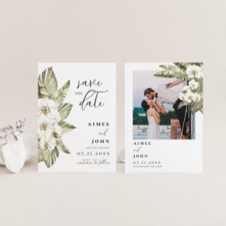 White Orchid Save the Date Kaart