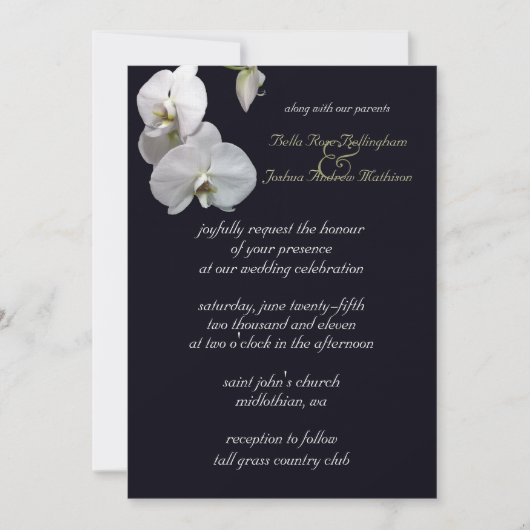 White Orchid Wedding Invitation Kaart (Voorkant)
