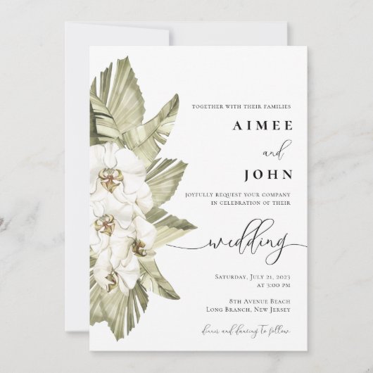 White Orchid Wedding Invitation Kaart (Voorkant)
