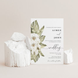 White Orchid Wedding Invitation Kaart