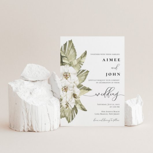 White Orchid Wedding Invitation Kaart