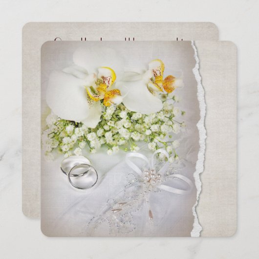 White Orchid Wedding Invitation Kaart (Voorkant / Achterkant)