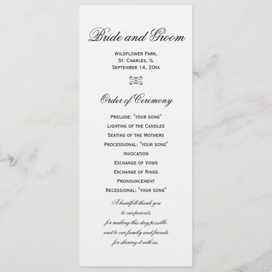 White Orchid Wedding Programme Programma (Achterkant)