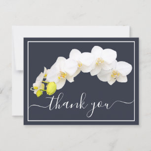 White Orchids against Navy Background Dank je Briefkaart