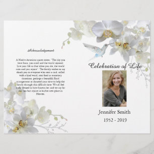 White Orchids Hummingbird Funeral Programme Flyer