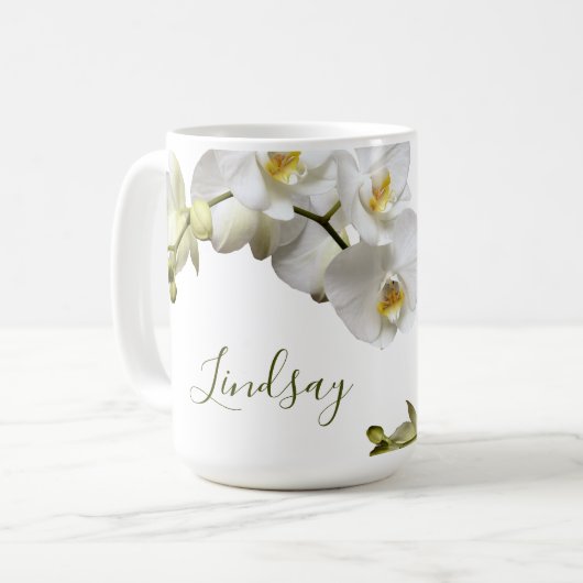 White Orchids Name Sjabloon Elegant Gift Mok (Voorkant links)