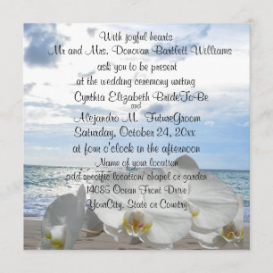 White Orchids Ocean Waves Wedding Kaart