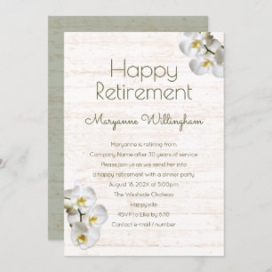 White Orchids Rustic Retirement Party Uitnodiging