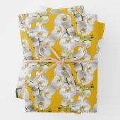 White Orchids Yellow Gold Wrapping Paper Sheets (In situ)