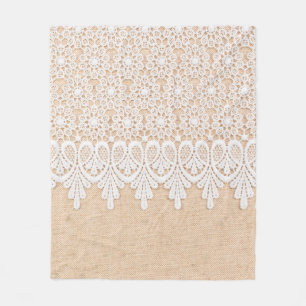 White Ornamental Lace over fabric design Fleece Deken