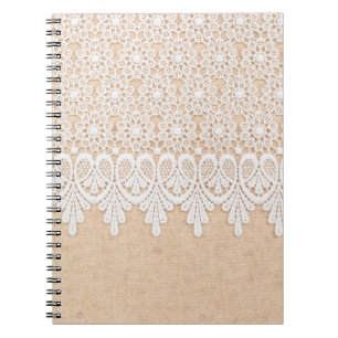 White Ornamental Lace over fabric design Notitieboek