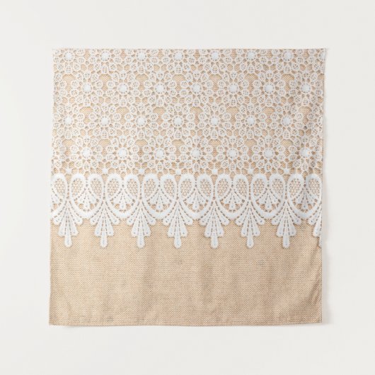 White Ornamental Lace over fabric design Wandkleed (Voorkant)