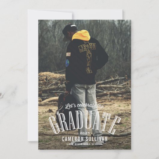 White Overlay Typography Vertical Photo Afstuderen Kaart (Voorkant)