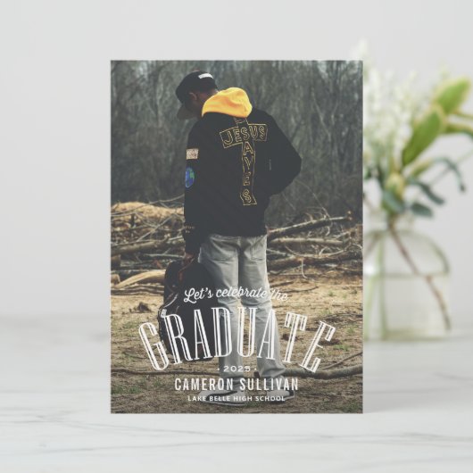 White Overlay Typography Vertical Photo Afstuderen Kaart (Staand voorkant)