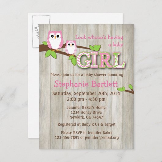 White Owl Chevron Baby shower Uitnodiging (Voorkant / Achterkant)