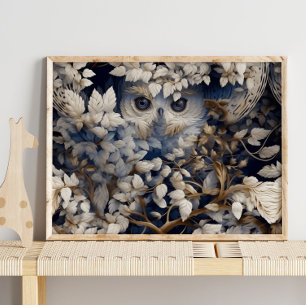 White Owl Hidden Animal Owl Wall Print