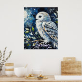 White Owl On Branch Moonlight Personalized Paper Poster (Keuken)