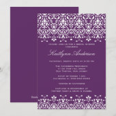 White & Paars Damask Bridal Shower Invitation Kaart (Voorkant / Achterkant)