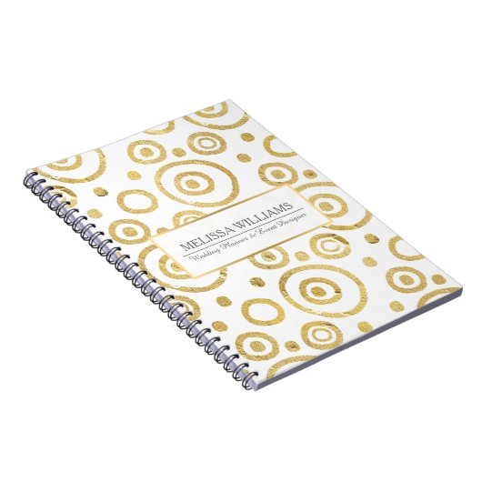 White & Pail Gold Texture Print Circles Pattern Notitieboek (Rechterzijde)