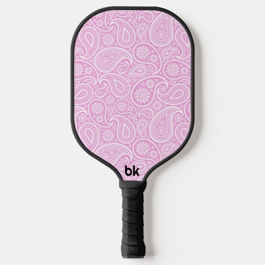 White  Paisley Pattern Light Roze Pickleball Paddle (Voorkant)