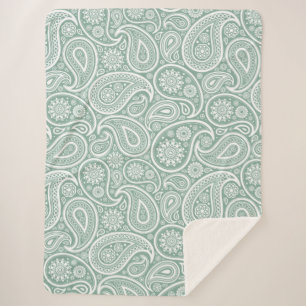 White  Paisley Pattern Muted Green Sherpa Deken