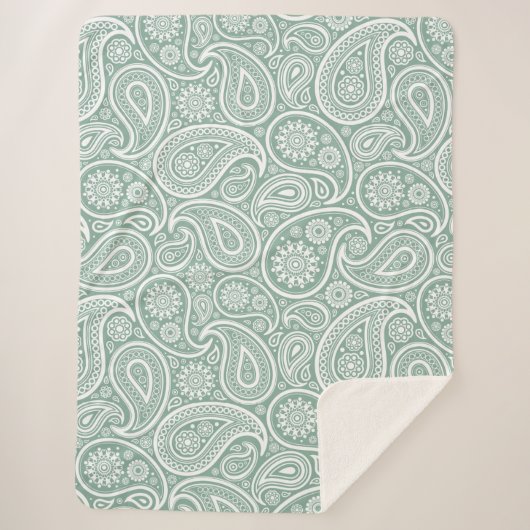 White  Paisley Pattern Muted Green Sherpa Deken (Voorkant)