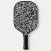 White  Paisley Pattern on Black Pickleball Paddle (Voorkant)