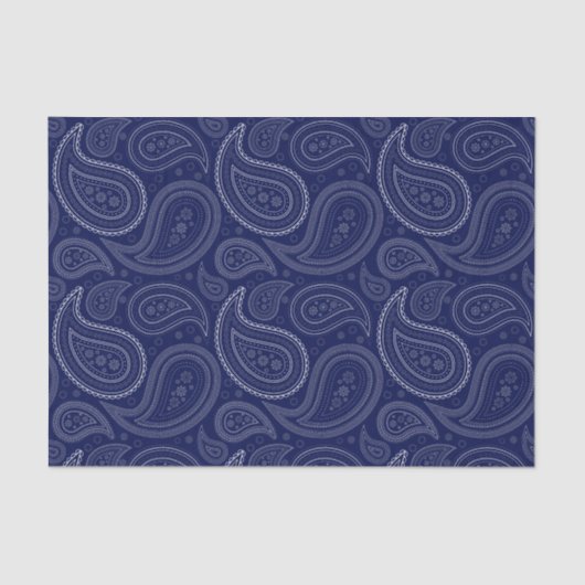 White Paisley Pattern on Navy Blue Tissue Paper Tissuepapier (Voorkant)