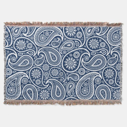 White  paisley Pattern on Royal Blue Deken (Voorkant)