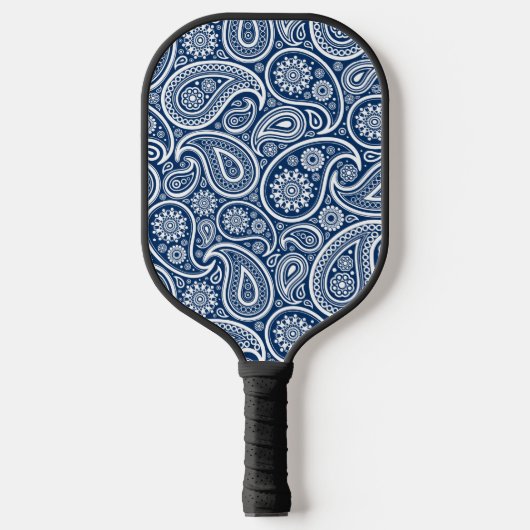 White  paisley Pattern on Royal Blue Pickleball Paddle (Voorkant)