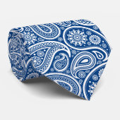 White  Paisley Pattern Royal Blue Stropdas (Opgerold)