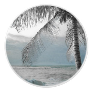 White Palm Coconut Tree Elegant Beach Paradise Keramische Knop