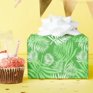 White Palm Frond on Green Wrapping Paper Cadeaupapier