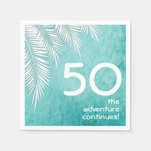 White Palm on Ocean Turquoise Blue Birthday Servet