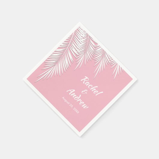 White Palm on Pink Party Napkins Servet (Hoek)