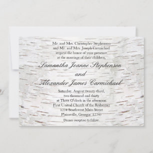 White Paper Birch Tree Bark Rustic Wood Wedding Kaart