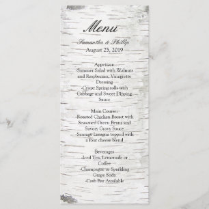 White Paper Birch Tree Bark Rustic Wood Wedding Menu